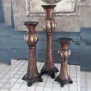 Group of Three Large Ornate Candlesticks